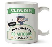MUGFFINS Tazas Personalizadas para CONDUCTORA DE AUTOBÚS mujer - En Español - Eres increíble - Kawaii - 11 oz / 330 ml - Regalo Personalizable original y divertido