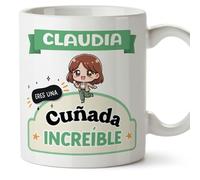 MUGFFINS Tazas Personalizadas para CUÑADA - En Español - Eres increíble - Kawaii - 11 oz / 330 ml - Regalo personalizable original y divertido
