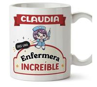MUGFFINS Tazas Personalizadas para ENFERMERA mujer - En Español - Eres increíble - Kawaii - 11 oz / 330 ml - Regalo Personalizable original y divertido