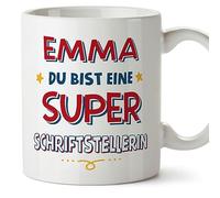MUGFFINS Tazas Personalizadas para ESCRITORA mujer - En Alemán - Du Bist Super - 11 oz / 330 ml - Regalo Personalizable original y divertido
