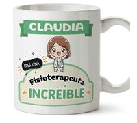 MUGFFINS Tazas Personalizadas para FISIOTERAPEUTA mujer - En Español - Eres increíble - Kawaii - 11 oz / 330 ml - Regalo Personalizable original y divertido