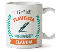 MUGFFINS Tazas Personalizadas para FLAUTISTA mujer - En Español - Mejor del mundo - Con dibujo - 11 oz / 330 ml - Regalo Personalizable original y divertido
