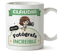 MUGFFINS Tazas Personalizadas para FOTÓGRAFA mujer - En Español - Eres increíble - Kawaii - 11 oz / 330 ml - Regalo Personalizable original y divertido