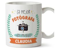 MUGFFINS Tazas Personalizadas para FOTÓGRAFA mujer - En Español - Mejor del mundo - Con dibujo - 11 oz / 330 ml - Regalo Personalizable original y divertido