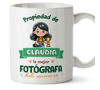 MUGFFINS Tazas Personalizadas para FOTÓGRAFA mujer - En Español - Propiedad de - 11 oz / 330 ml - Regalo Personalizable original y divertido
