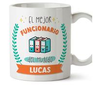 MUGFFINS Tazas Personalizadas para FUNCIONARIO hombre - En Español - Mejor del mundo - Con dibujo - 11 oz / 330 ml - Regalo Personalizable original y divertido
