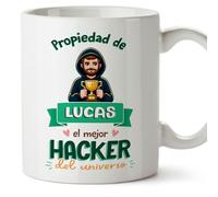 MUGFFINS Tazas Personalizadas para HACKER hombre - En Español - Propiedad de - 11 oz / 330 ml - Regalo Personalizable original y divertido