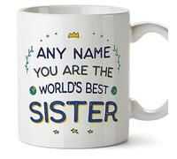 MUGFFINS Tazas Personalizadas para HERMANA - En Inglés - World's Best - 11 oz / 330 ml - Regalo personalizable original y divertido