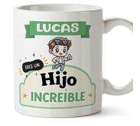 MUGFFINS Tazas Personalizadas para HIJO - En Español - Eres increíble - Kawaii - 11 oz / 330 ml - Regalo personalizable original y divertido