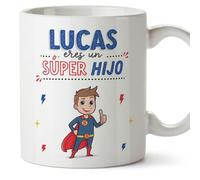 MUGFFINS Tazas Personalizadas para HIJO - En Español - ¡Eres Súper! - 11 oz / 330 ml - Regalo personalizable original y divertido