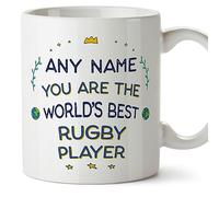 MUGFFINS Tazas Personalizadas para JUGADORA DE RUGBY - En Inglés - World's Best - 11 oz / 330 ml - Regalo Personalizable original y divertido