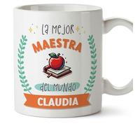 MUGFFINS Tazas Personalizadas para MAESTRA mujer - En Español - Mejor del mundo - Con dibujo - 11 oz / 330 ml - Regalo Personalizable original y divertido