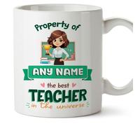 MUGFFINS Tazas Personalizadas para MAESTRA mujer - En Inglés - Property of - 11 oz / 330 ml - Regalo Personalizable original y divertido