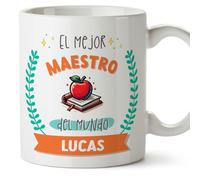 MUGFFINS Tazas Personalizadas para MAESTRO hombre - En Español - Mejor del mundo - Con dibujo - 11 oz / 330 ml - Regalo Personalizable original y divertido