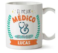 MUGFFINS Tazas Personalizadas para MÉDICO hombre - En Español - Mejor del mundo - Con dibujo - 11 oz / 330 ml - Regalo Personalizable original y divertido