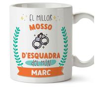 MUGFFINS Tazas Personalizadas para MOSSO D'ESQUADRA hombre - En Catalán - Millor del món - Amb dibuix - 11 oz / 330 ml - Regalo Personalizable original y divertido