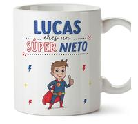 MUGFFINS Tazas Personalizadas para NIETO - En Español - ¡Eres Súper! - 11 oz / 330 ml - Regalo personalizable original y divertido