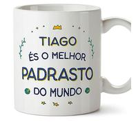 MUGFFINS Tazas Personalizadas para PADRASTRO - En Portugués - Melhor do Mundo - 11 oz / 330 ml - Regalo personalizable original y divertido