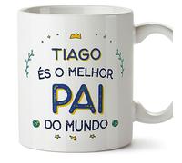 MUGFFINS Tazas Personalizadas para PADRE/PAPÁ - En Portugués - Melhor do Mundo - 11 oz / 330 ml - Regalo personalizable original y divertido