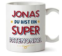 MUGFFINS Tazas Personalizadas para PADRINO - En Alemán - Du Bist Super - 11 oz / 330 ml - Regalo personalizable original y divertido