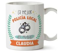 MUGFFINS Tazas Personalizadas para POLICÍA LOCAL mujer - En Español - Mejor del mundo - Con dibujo - 11 oz / 330 ml - Regalo Personalizable original y divertido
