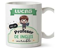 MUGFFINS Tazas Personalizadas para PROFESOR DE INGLÉS hombre - En Español - Eres increíble - Kawaii - 11 oz / 330 ml - Regalo Personalizable original y divertido