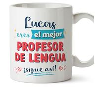 MUGFFINS Tazas Personalizadas para PROFESOR DE LENGUA hombre - En Español - Sigue así! - 11 oz / 330 ml - Regalo Personalizable original y divertido