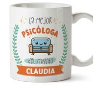 MUGFFINS Tazas Personalizadas para PSICÓLOGA mujer - En Español - Mejor del mundo - Con dibujo - 11 oz / 330 ml - Regalo Personalizable original y divertido