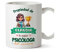 MUGFFINS Tazas Personalizadas para PSICÓLOGA mujer - En Español - Propiedad de - 11 oz / 330 ml - Regalo Personalizable original y divertido