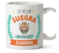 MUGFFINS Tazas Personalizadas para SUEGRA - En Español - Mejor del mundo - Con dibujo - 11 oz / 330 ml - Regalo personalizable original y divertido