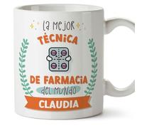 MUGFFINS Tazas Personalizadas para TÉCNICA DE FARMACIA mujer - En Español - Mejor del mundo - Con dibujo - 11 oz / 330 ml - Regalo Personalizable original y divertido