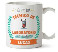 MUGFFINS Tazas Personalizadas para TÉCNICO DE LABORATORIO hombre - En Español - Mejor del mundo - Con dibujo - 11 oz / 330 ml - Regalo Personalizable original y divertido