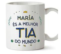 MUGFFINS Tazas Personalizadas para TÍA - En Portugués - Melhor do Mundo - 11 oz / 330 ml - Regalo personalizable original y divertido