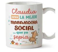 MUGFFINS Tazas Personalizadas para TRABAJADORA SOCIAL mujer - En Español - Mejor que yo Sepia - 11 oz / 330 ml - Regalo Personalizable original y divertido