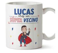 MUGFFINS Tazas Personalizadas para VECINO - En Español - ¡Eres Súper! - 11 oz / 330 ml - Regalo personalizable original y divertido