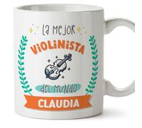 MUGFFINS Tazas Personalizadas para VIOLINISTA mujer - En Español - Mejor del mundo - Con dibujo - 11 oz / 330 ml - Regalo Personalizable original y divertido