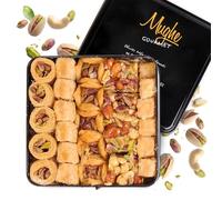 Mughe Gourmet Caja de Baklava Turco Premium, 750g Surtido de Dulces Artesanales (5 Variedades) en Lata Metálica Regalo XXL