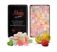 Mughe Gourmet Caja de Regalo Elegante de Delicias Turcas -750g/1.65lbs Vegano - Sabores Frutales de Lokum: Rosa, Fresa, Limón, Naranja, Menta - Perfecto para ocasiones especiales, Día del Padre
