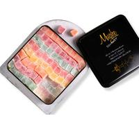 Mughe Gourmet Turkish Delight original, 1300g Caja de Delicias Turcas de Frutas en Lata Metálica Regalo, VEGANO sin Gluten