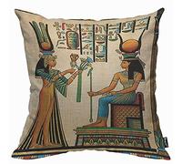 Mugod Funda de cojín antiguo egipcio, funda de almohada de papiro que representa a la reina Nefertari con funda de almohada histórica Imperio para hombres y mujeres, silla, 45 x 45 cm