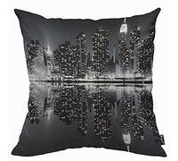 Mugod Funda de cojín de paisaje de la ciudad nocturna de Nueva York, funda de almohada negra para hombres y mujeres, decorativa, sofá, silla, 45 x 45 cm