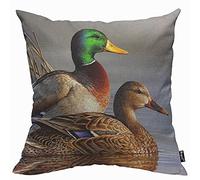 Mugod Funda de cojín para pareja de patos, funda de almohada con cabeza verde en el agua, para hombres y mujeres, decoración para el hogar, sofá, silla, sofá, 45 x 45 cm