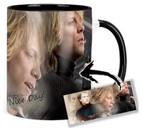 MUGSVILLE Bon Jovi Have A Nice Day Taza Interior y Asa Negra Ceramica Mug