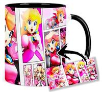 MUGSVILLE Princess Peach Taza Interior y Asa Negra Ceramica Mug