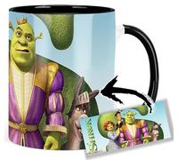 MUGSVILLE Shrek & Fiona Donkey Puss In Boots Taza Interior y Asa Negra Ceramica Mug