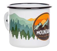 MUGSY Taza esmaltada The Mountains are calling, 330 ml, taza de camping, color blanco