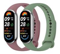 Mugust 2 Piezas Correas para Xiaomi Mi Band 8/9/10 Mujer Hombre,Silicona Coloridos Recambio Suave Pulseras de Repuesto para Xiaomi Mi Smart Band 10/9/8(Verde/Púrpura)