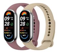 Mugust 2 Piezas Correas para Xiaomi Mi Band 8/9/10 Mujer Hombre,Silicona Coloridos Recambio Suave Pulseras de Repuesto para Xiaomi Mi Smart Band 10/9/8(Marrón/Púrpura)