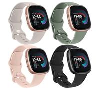 Mugust 4PACK Correas para Fitbit Versa 4 / Fitbit Versa 3 Mujer Hombre,Correas Silicona Pulseras de Repuesto para Fitbit Versa 4/Versa 3/Sense 2/Sense(S,Negro/Starlight/Rosa/Verde)