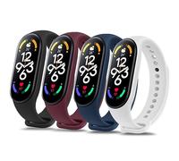 Mugust 4Pack Correas para Xiaomi Mi Band 7 Mujer Hombre,Silicona Coloridos Recambio Suave Pulseras de Repuesto para Xiaomi Mi Smart Band 7(Negro/Azul marino/Vino Rojo/Blanco)